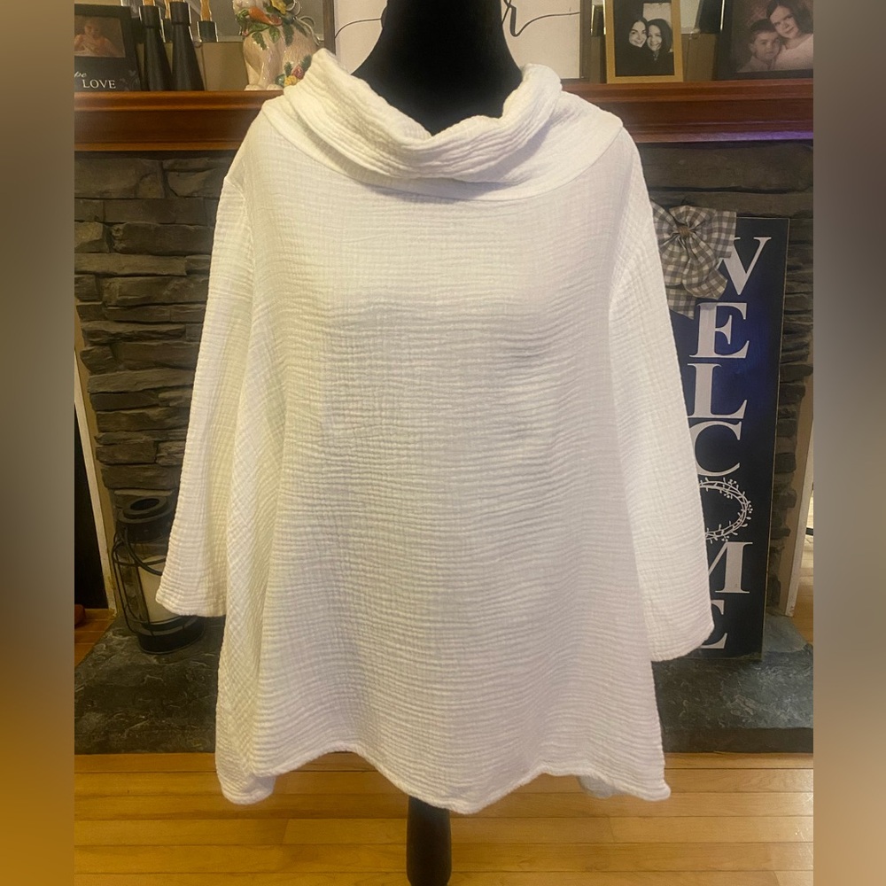 bryn Walker Etta Cotton Gauze White Cowl-Neck Textured Tunic
